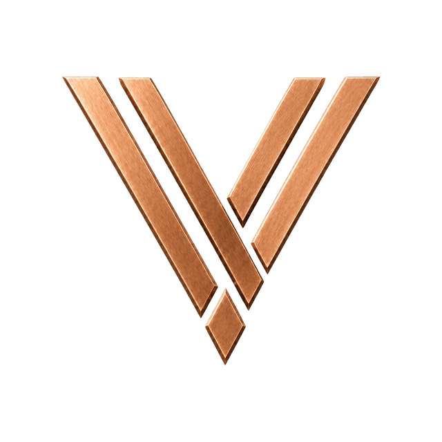 VIGORA — logo em V, viga de madeira e cobre